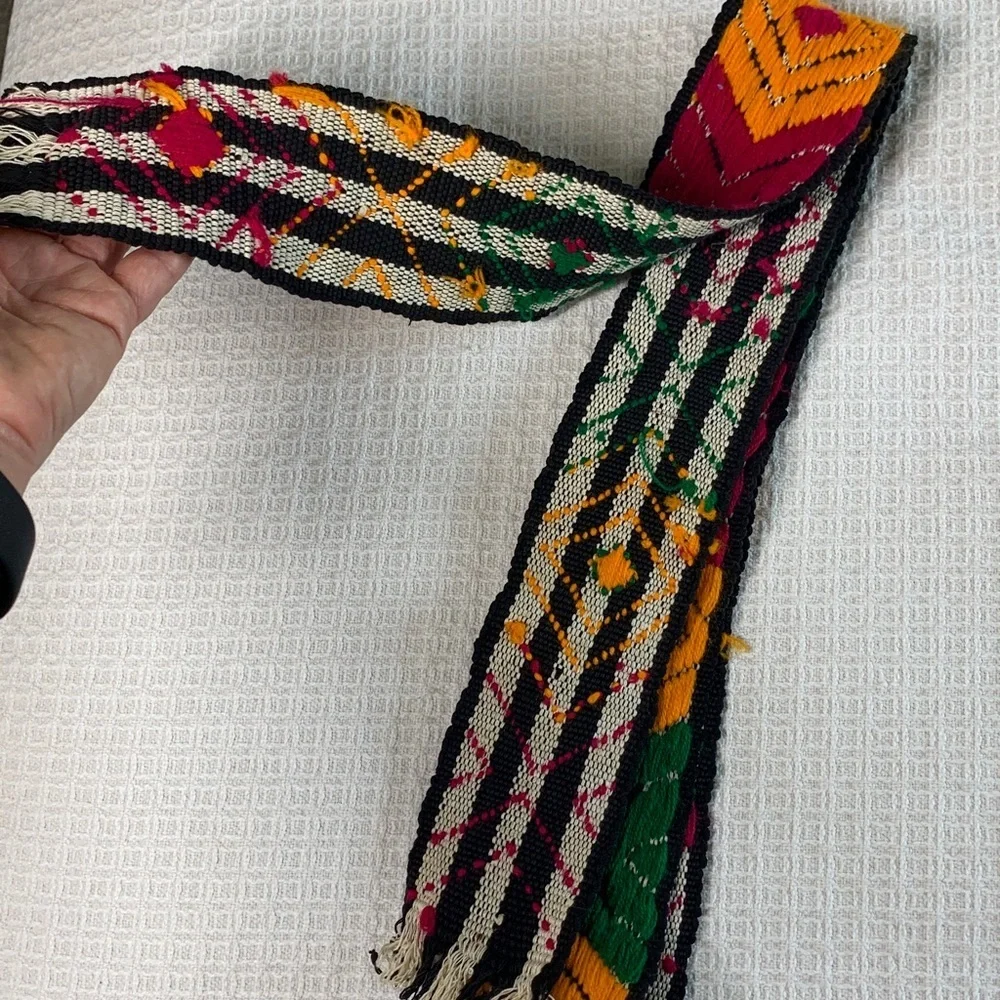 Woven yarn sash belt yellow pink green and black
